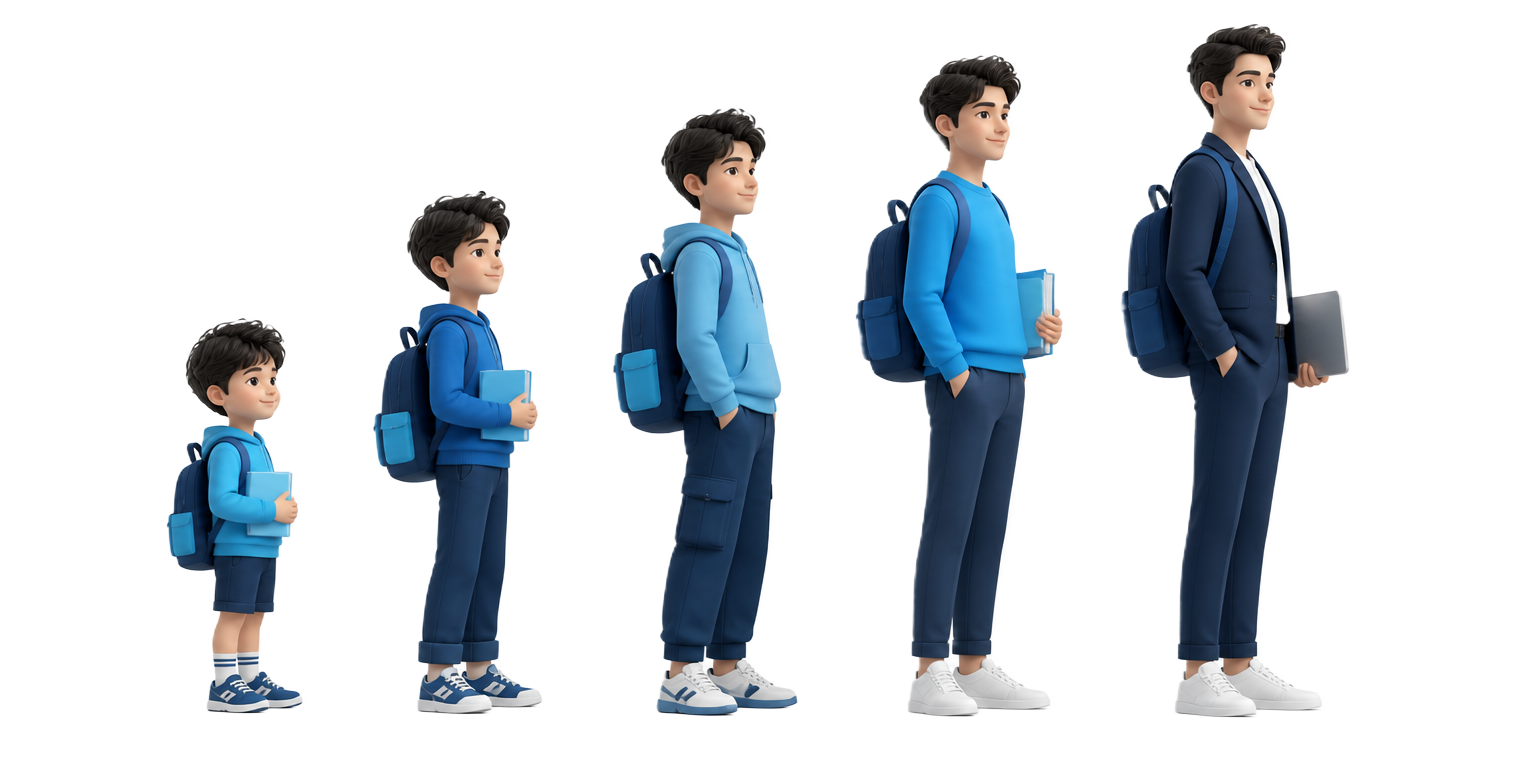 The same student growing from Class 4 through Class 12 and into a career